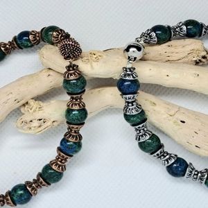 7" Lapis Luzuli Bracelets choice of 1 color- coppertone or silvertone.